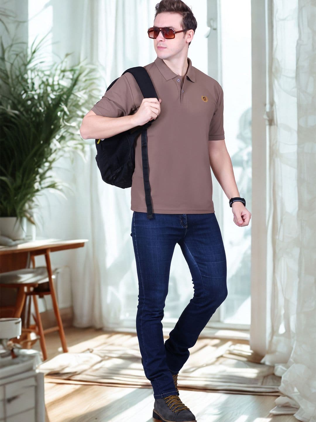 FLOSBERRY Mens Solid Polo Chest Embroidery Tshirts - view 1