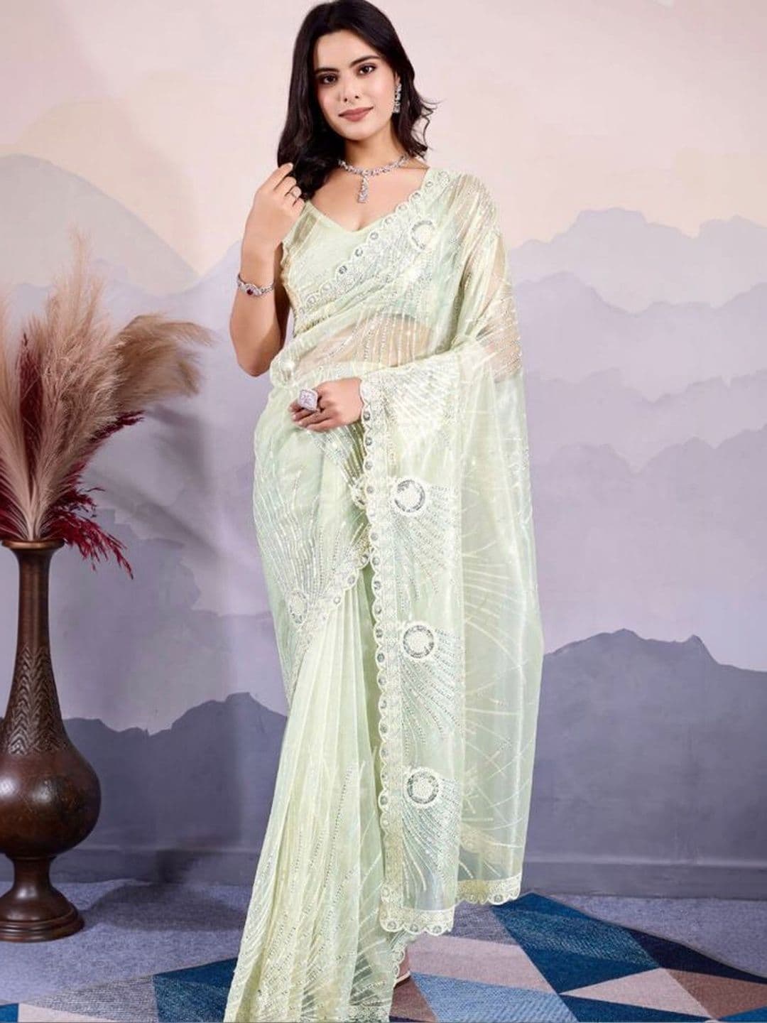 KRISHNAM TRENDS Embroidered Organza Unstitched Dress Material - view 1