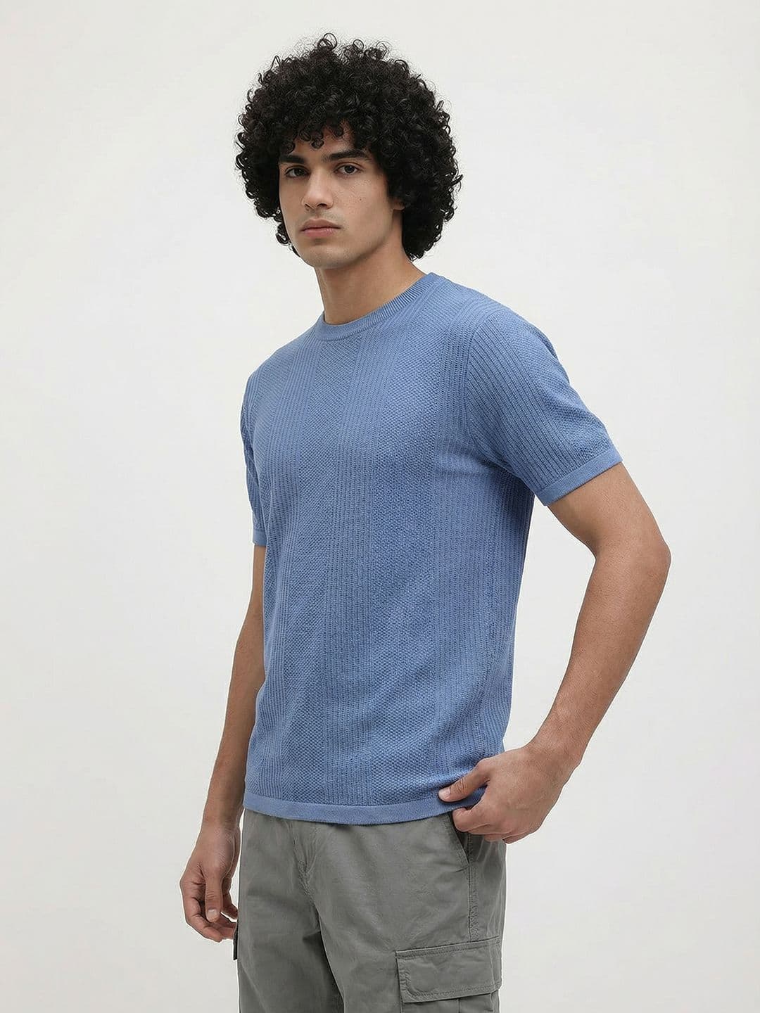 The Roadster Life Co. Self Design Knitted Pure Cotton T-shirt - view 1