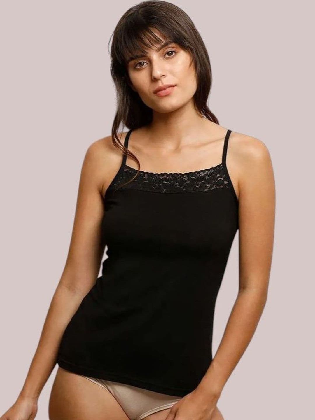 HERE&NOW Women Cotton Lace Camisole Non-Padded Spaghetti Strap with Adjustable Straps - view 1