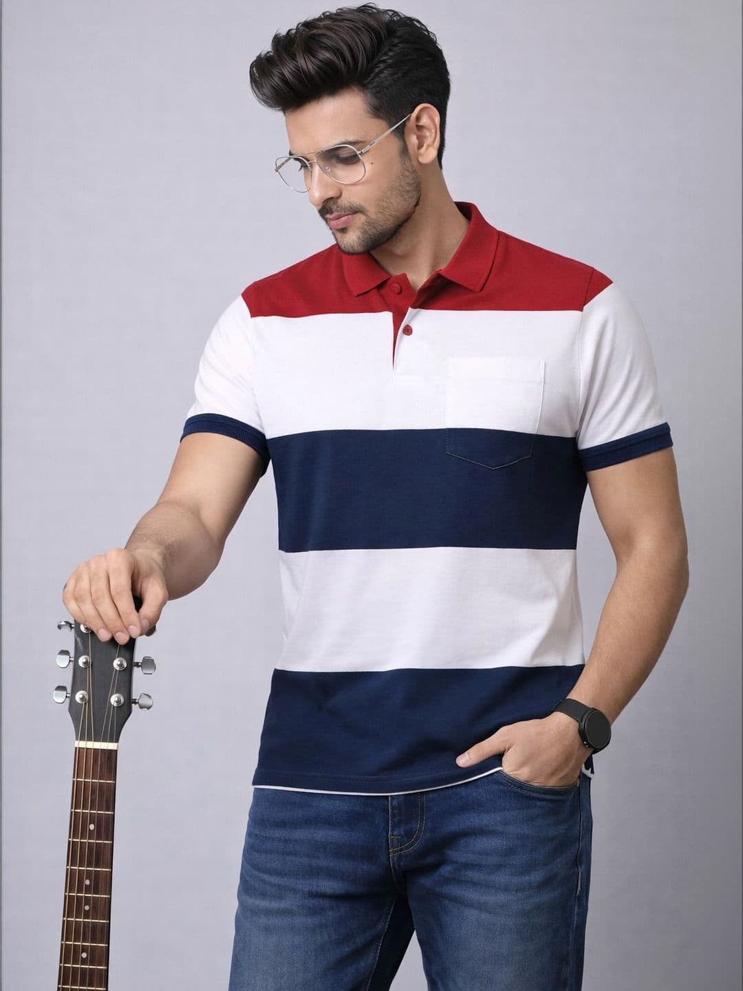 Triptee Men Colourblocked Polo Collar Pure Cotton Pockets T-shirt - view 1