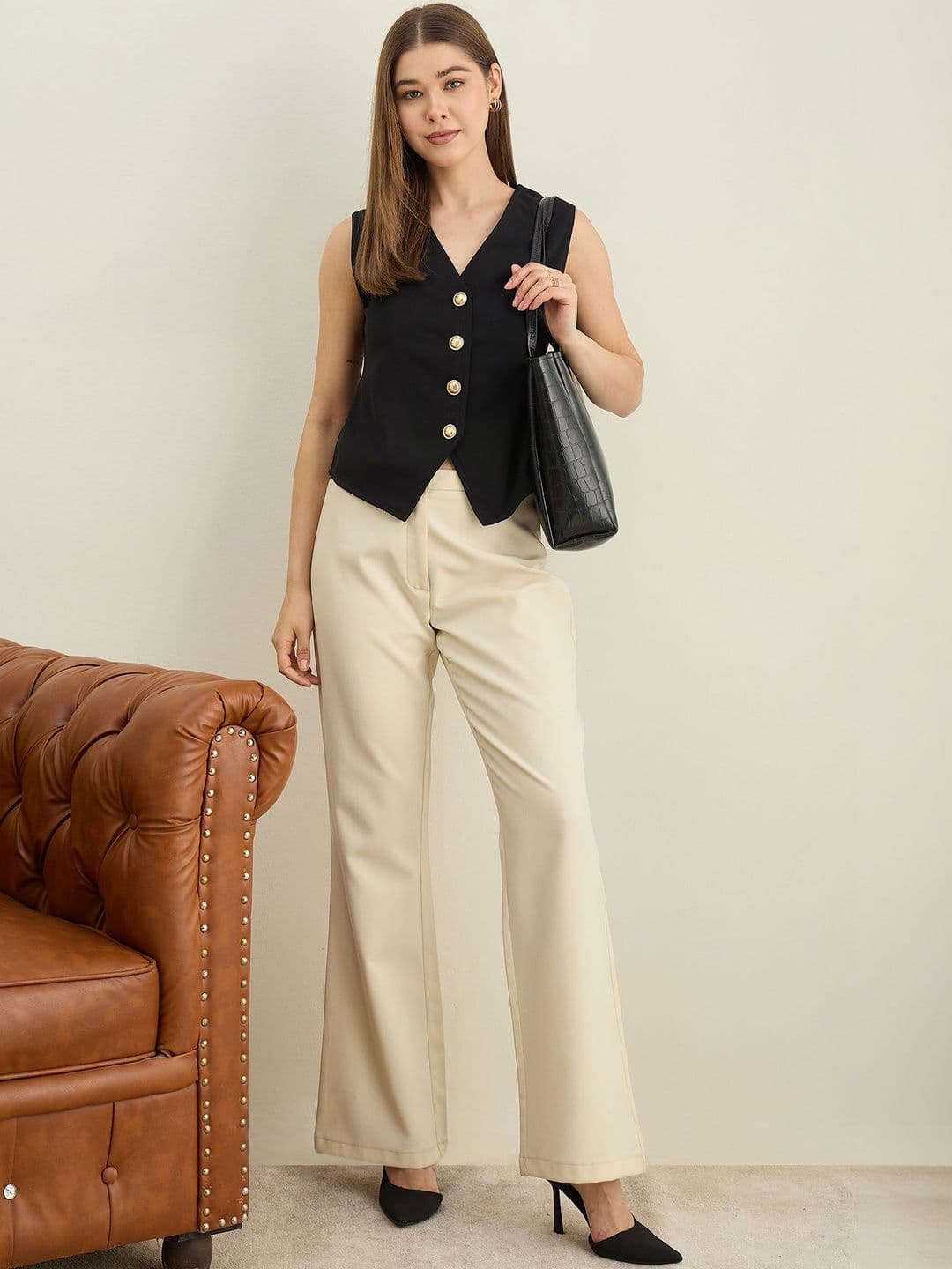 StyleStone Women's Black Polyester Waistcoat Top - view 1