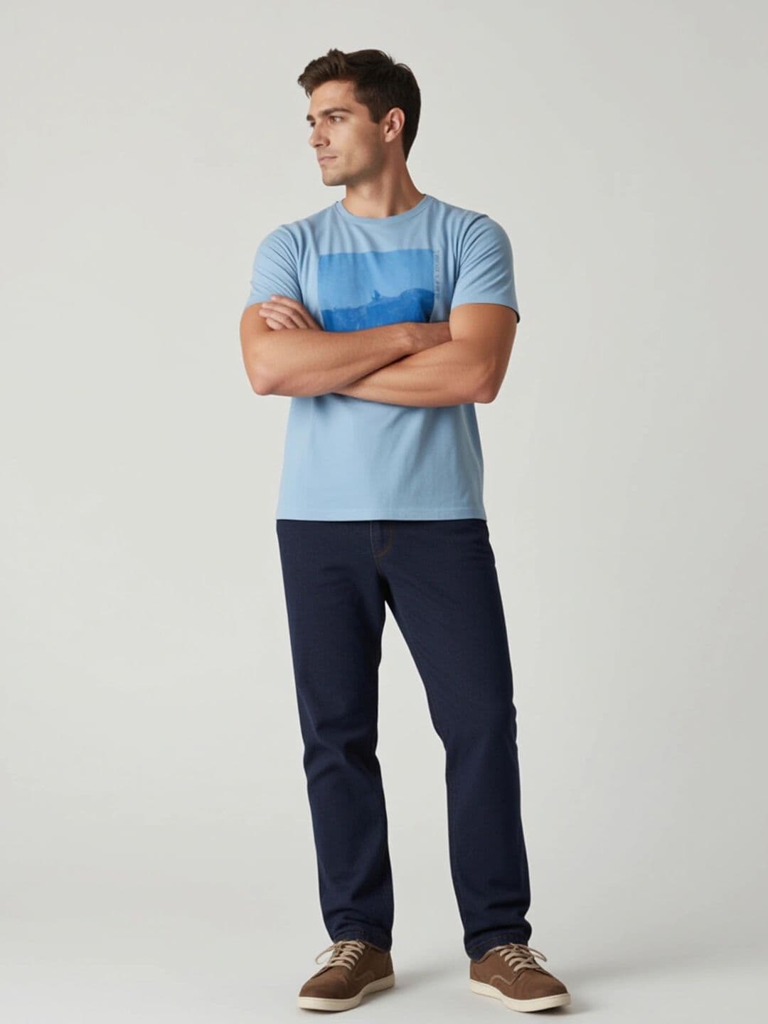 Roadster Lifestyle Co Blue Graphic Printed Cotton T-shirt - view 1