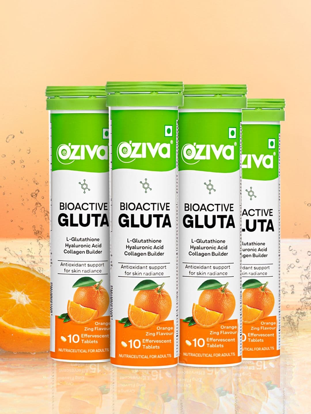 OZiva Gluta Fizzy Orange Zing Helps Hyperpigmentation With L-Glutathione - 10tabs Each - view 1
