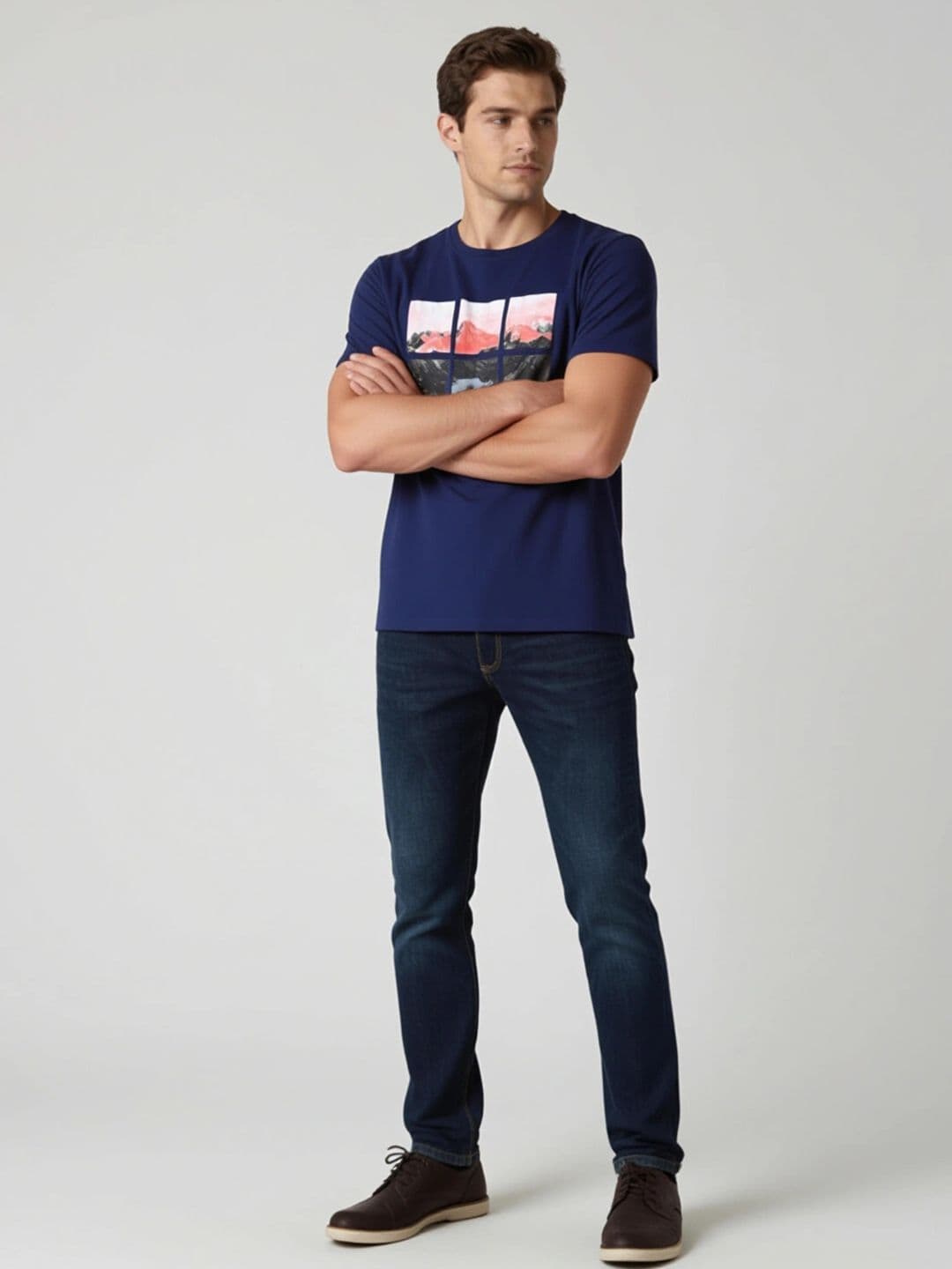 The Roadster Lifestyle Co Navy Blue Graphic Printed Cotton Round Neck Tshirts - view 1