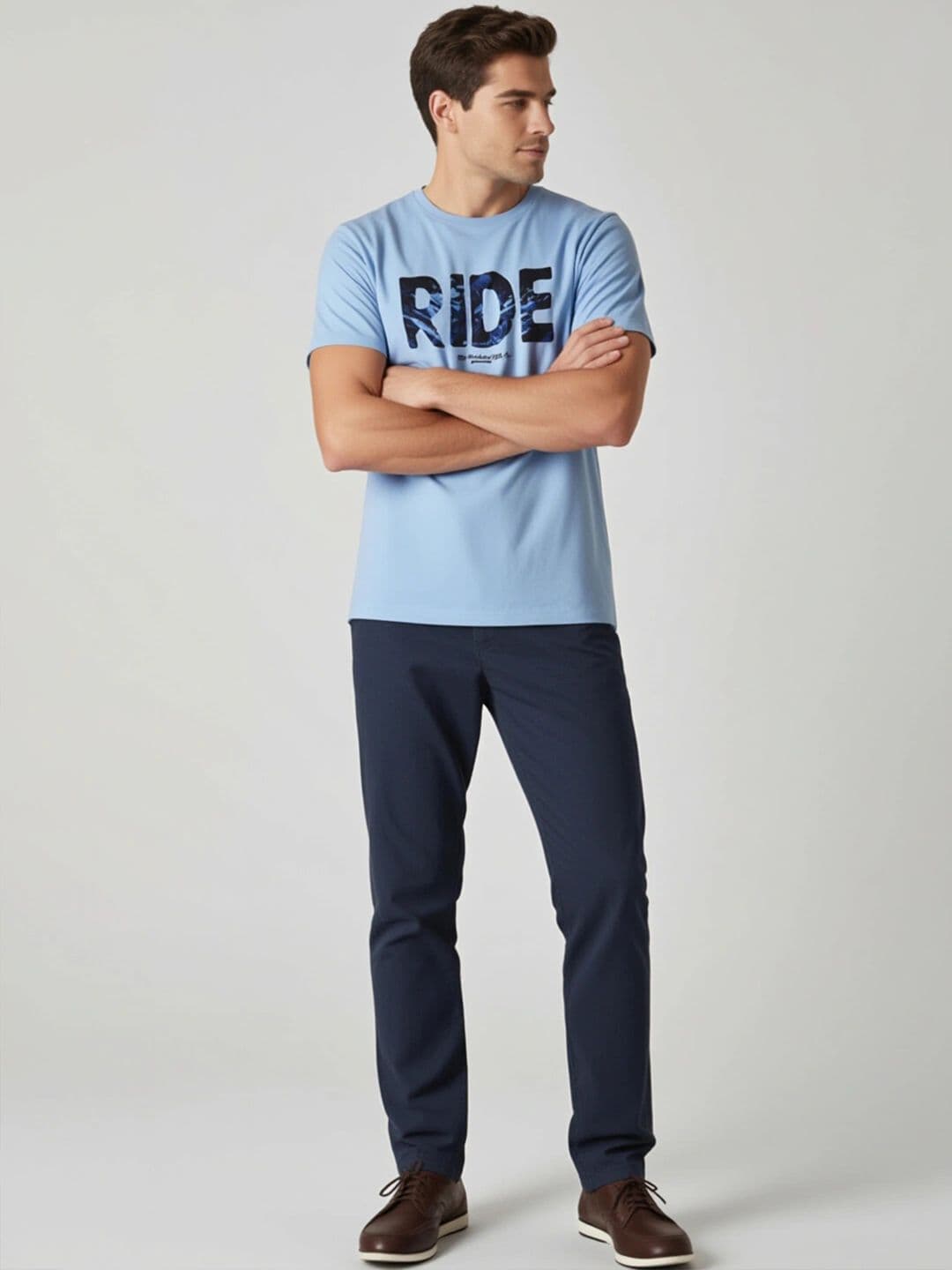 The Roadster Lifestyle Co. Blue Typography Printed Cotton Round Neck Tshirts - view 1