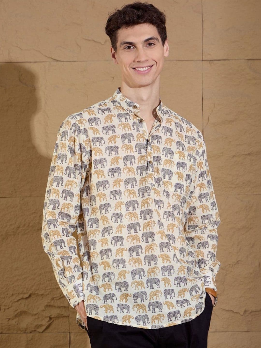 Deelmo Men Floral Printed Thread Work Kurta - view 1