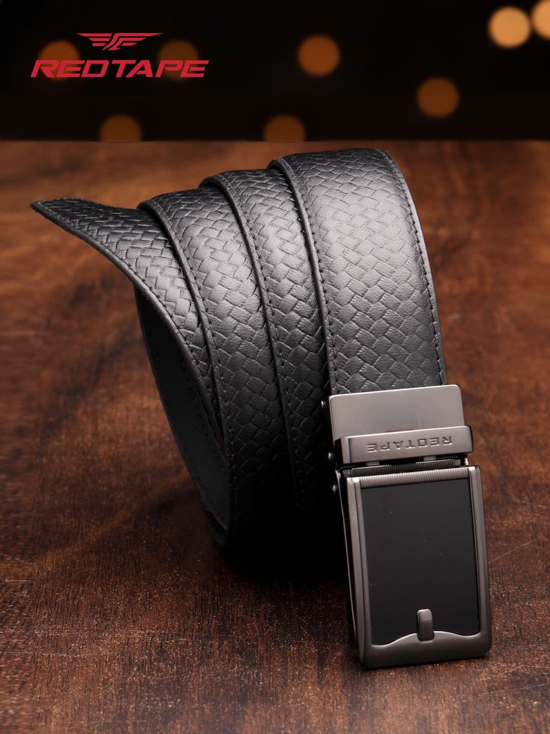 Red Tape Men Black Textured Leather Formal Casual Autolock Belt - view 1