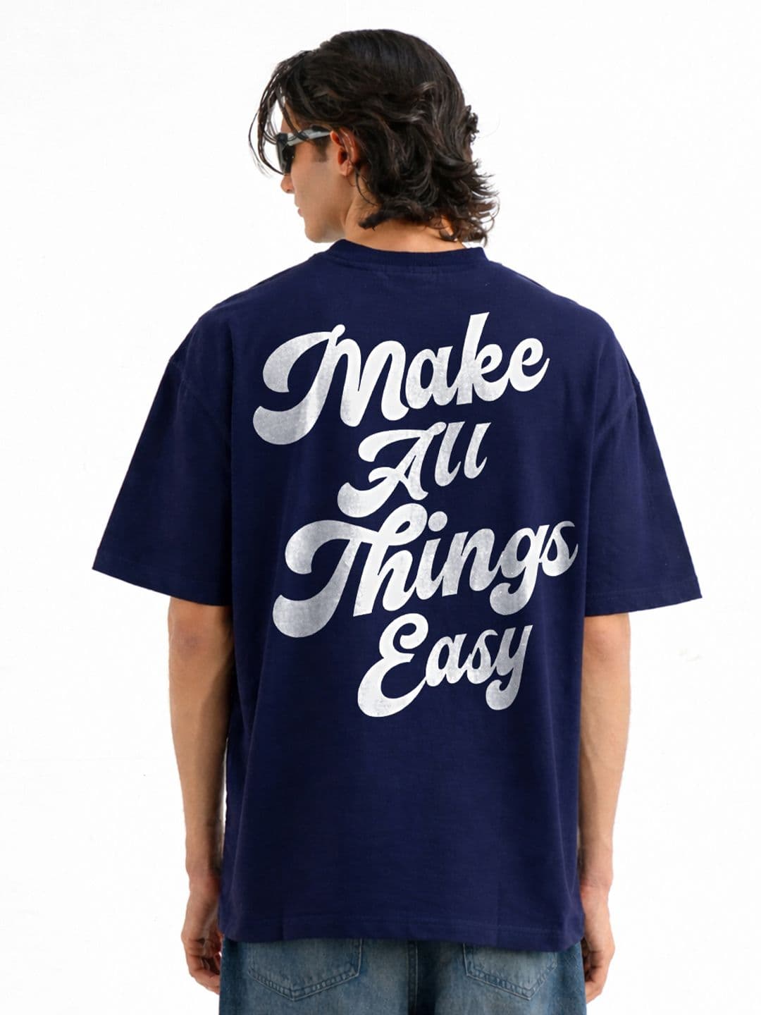 BDSQUARE Typography Printed Round Neck Pure Cotton Oversized T-shirt - view 1