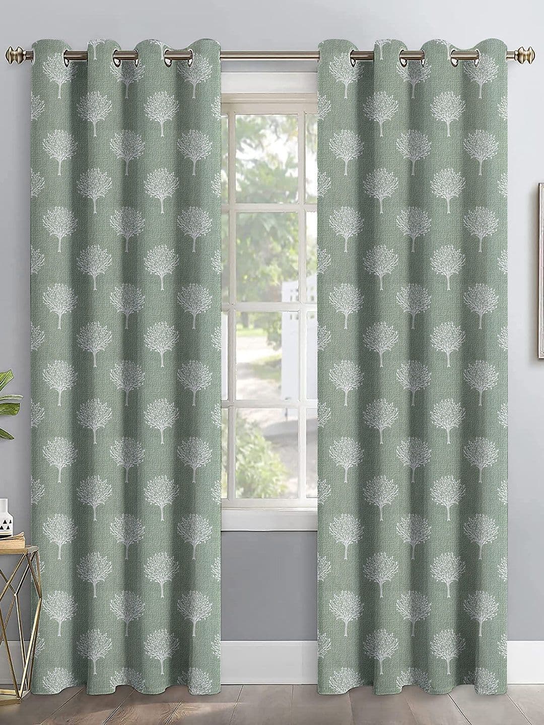 Aura Green & Off White Set of 2 Floral Door Curtain - view 1