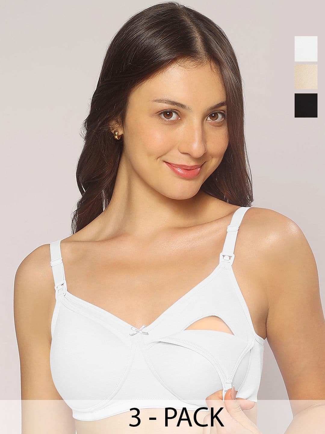 MomToBe Pack of 3 Solid Non-Wired Non Padded Nursing Maternity Bras 5502reblkwhtbgfb-30 - view 1