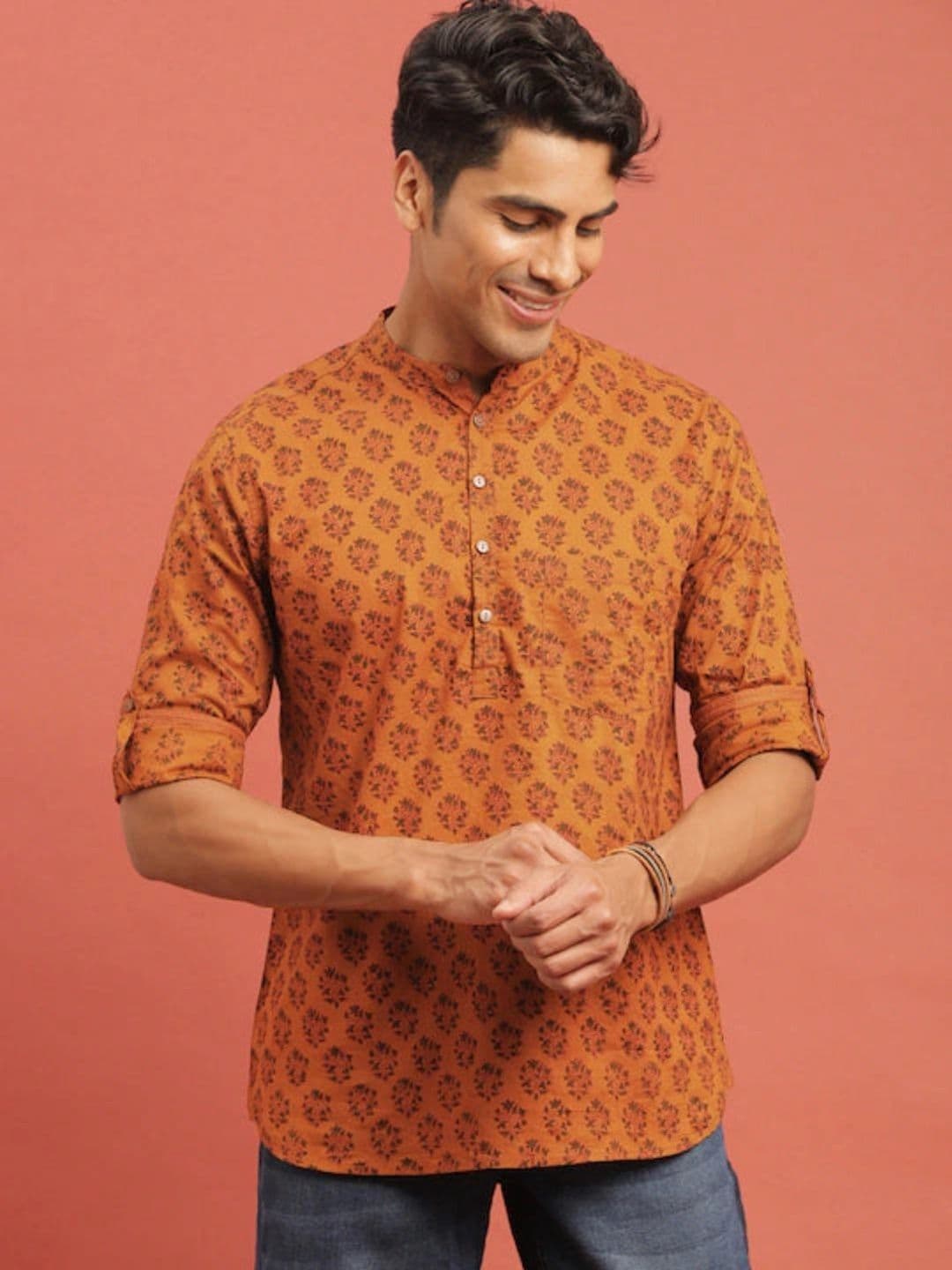 Deelmo Men Floral Printed Thread Work Kurta - view 1