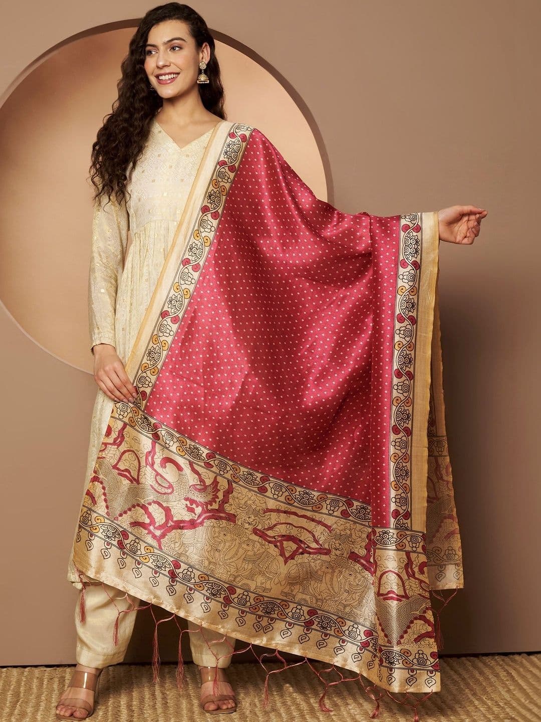 AKSHADEEP Ethnic Motifs Printed Bandhani Dupatta - view 1