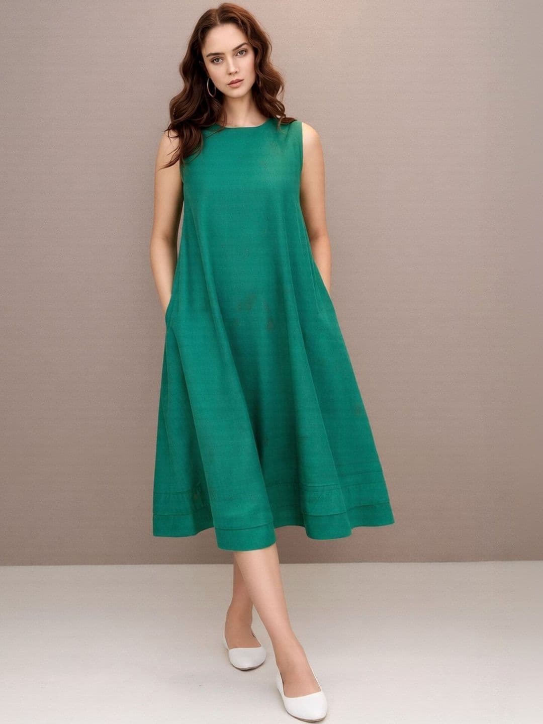 Sangria Round Neck A-Line Midi Dresses - view 1