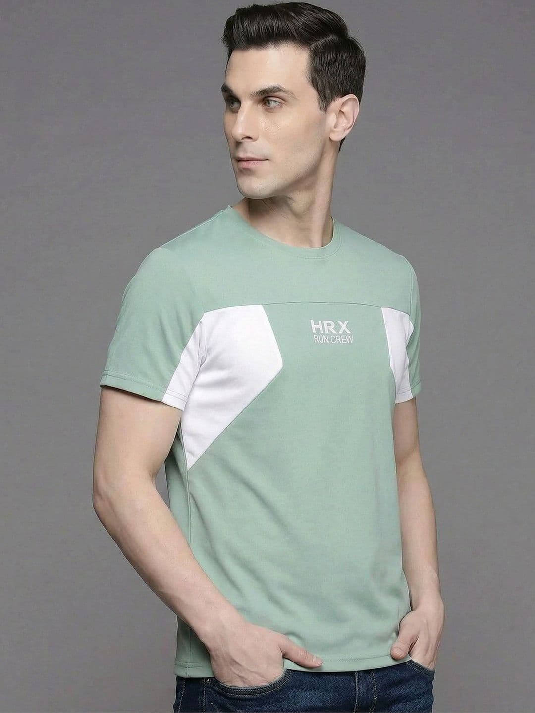 HRX by Hrithik Roshan Brand Logo Colourblocked Regular Fit T-shirt - view 1