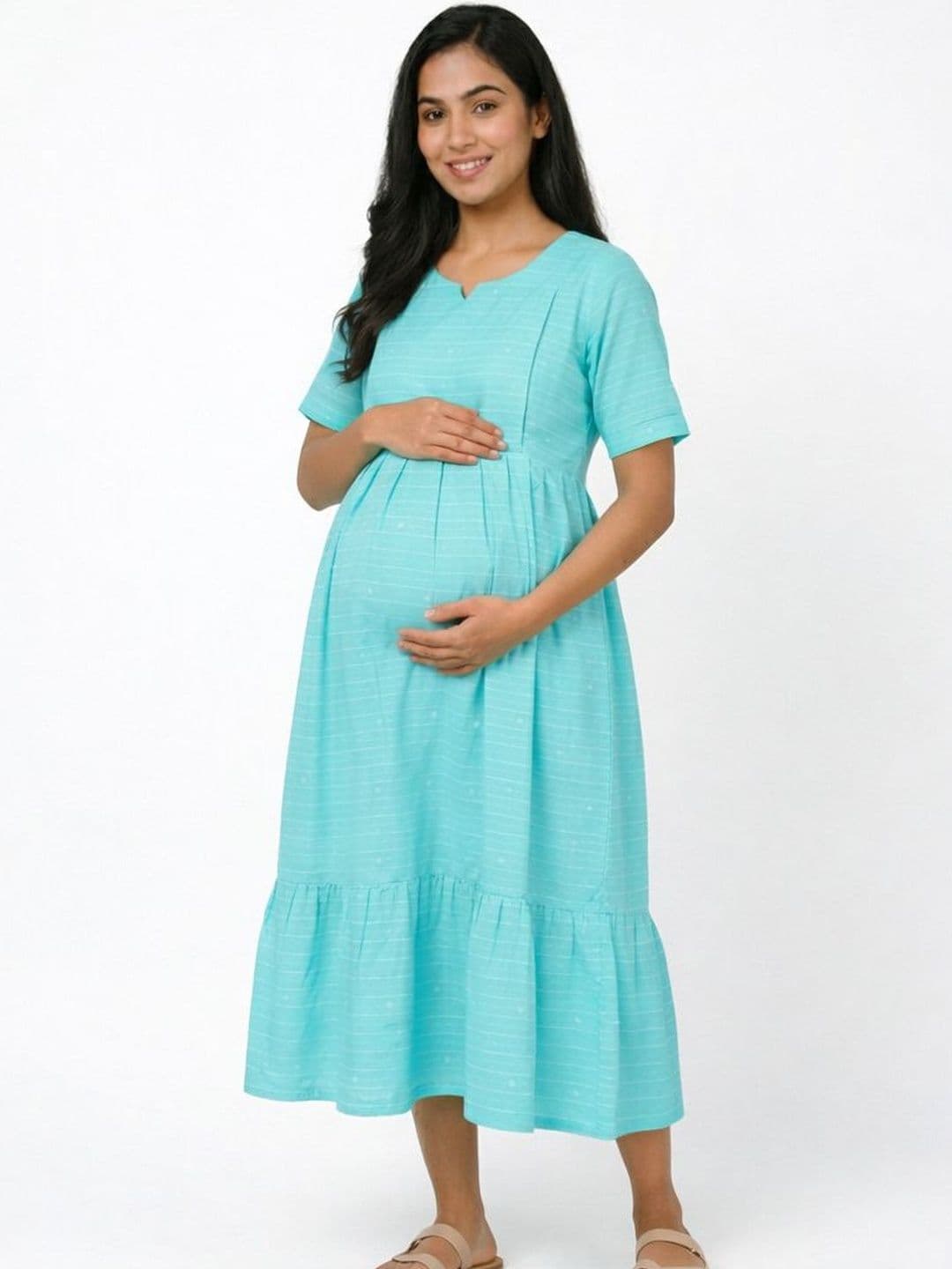 BAESD Pure Cotton Nursing Zip Feeding Maternity Dress - view 1