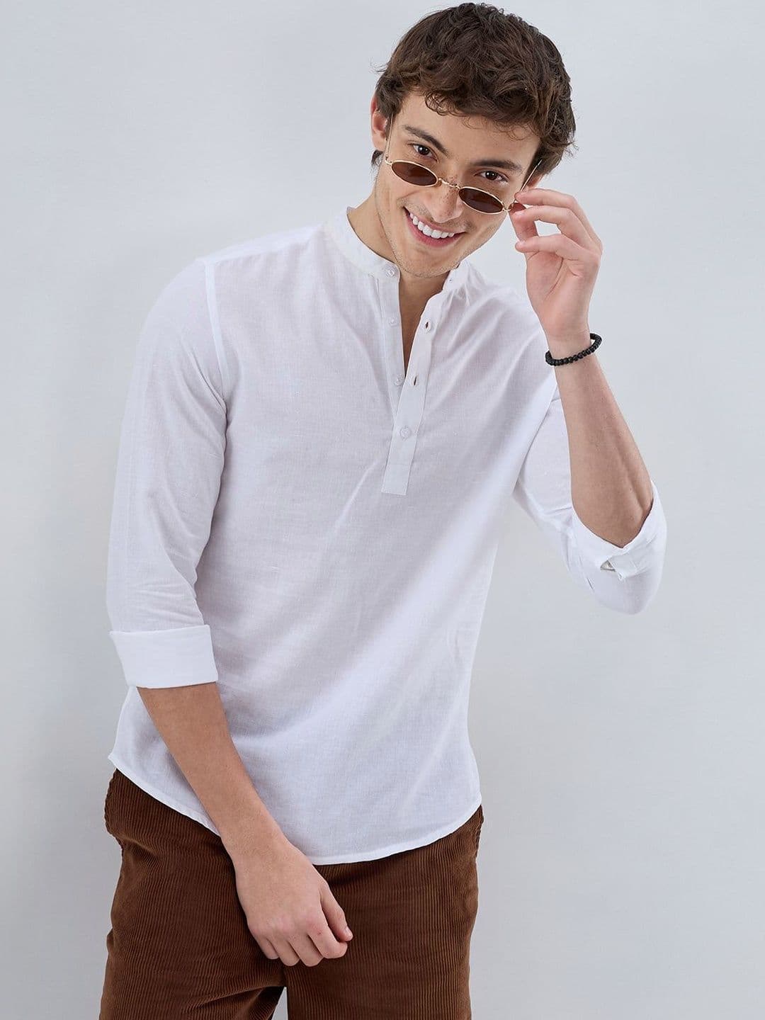 VASTRADO Mandarin Collar Textured Thread Work Kurta - view 1