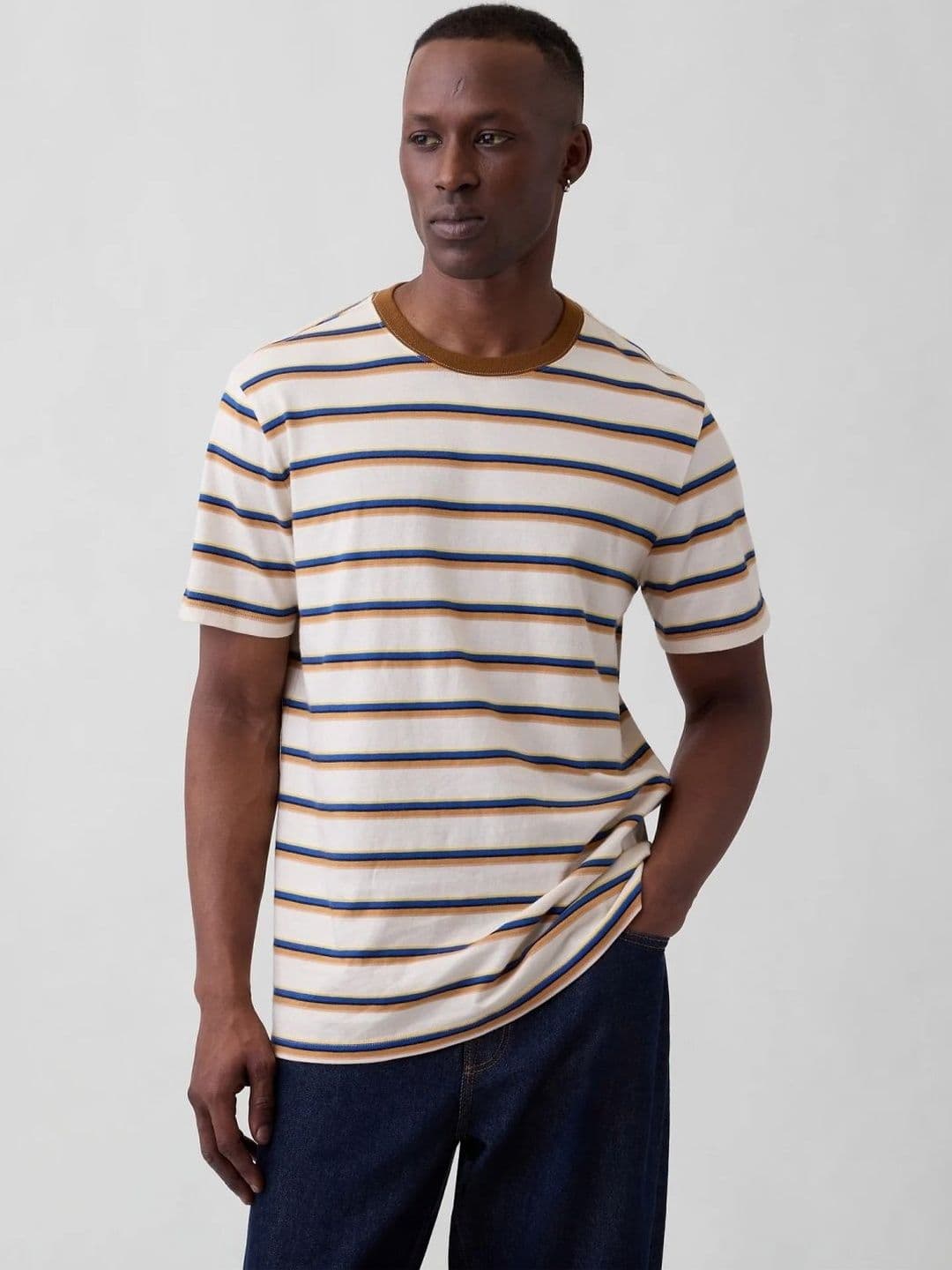 GAP Horizontal Stripes Half Sleeve Crew Neck Off-White T-shirt - view 1