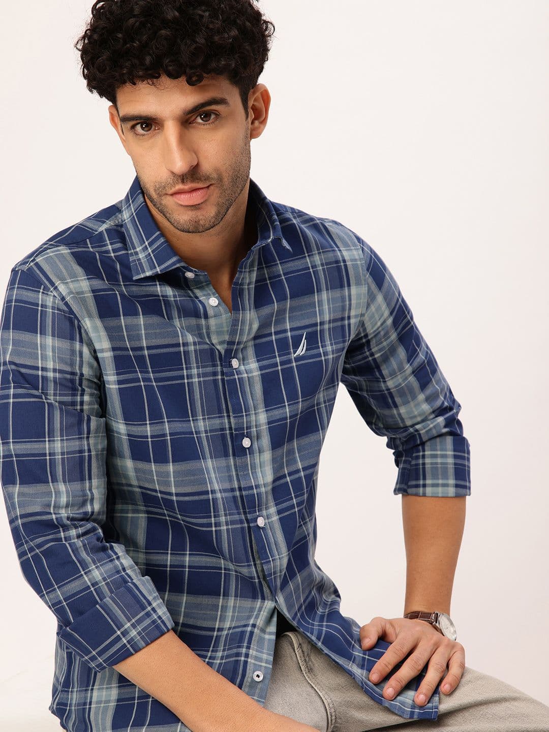 Nautica Pure Cotton Slim Fit Checked Casual Shirt - view 1