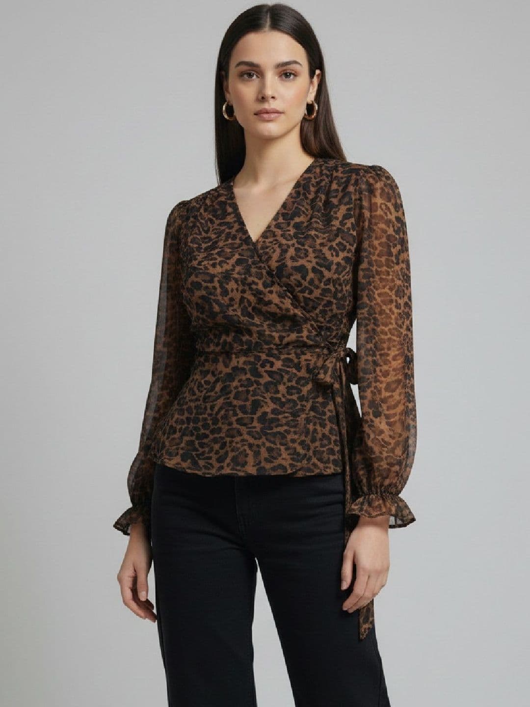 ANVI Be Yourself Animal Print Chiffon Wrap Top - view 1