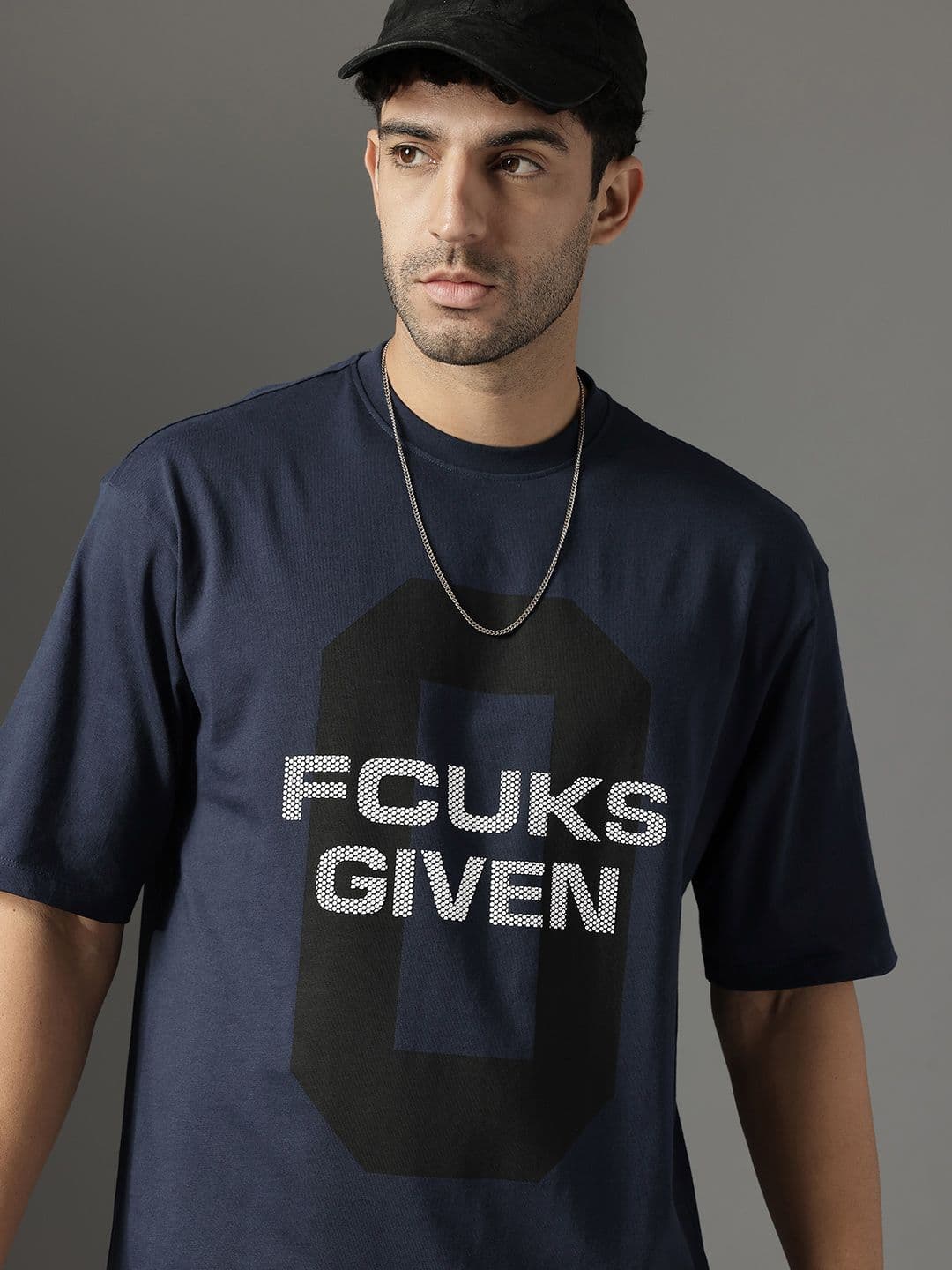 FCUK Brand Logo Printed Drop-Shoulder Sleeves Pure Cotton Relaxed Fit T-shirt - view 1