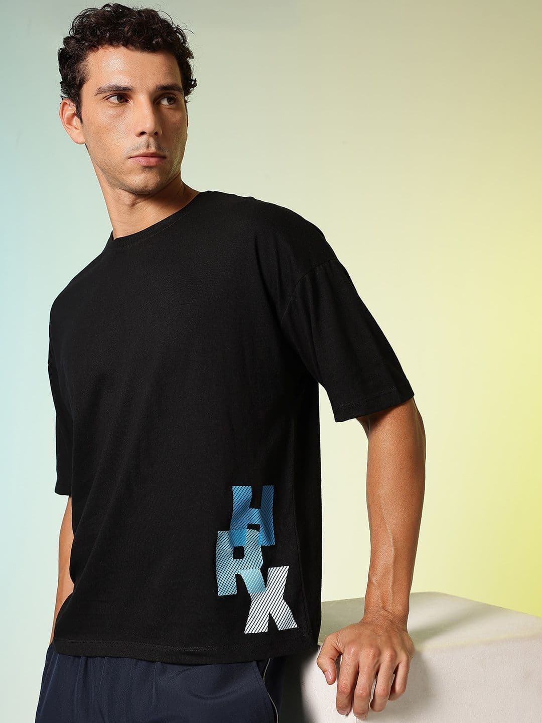 HRX by Hrithik Roshan Brand Logo Printed Drop-Shoulder Sleeves Pure Cotton T-shirt - view 1