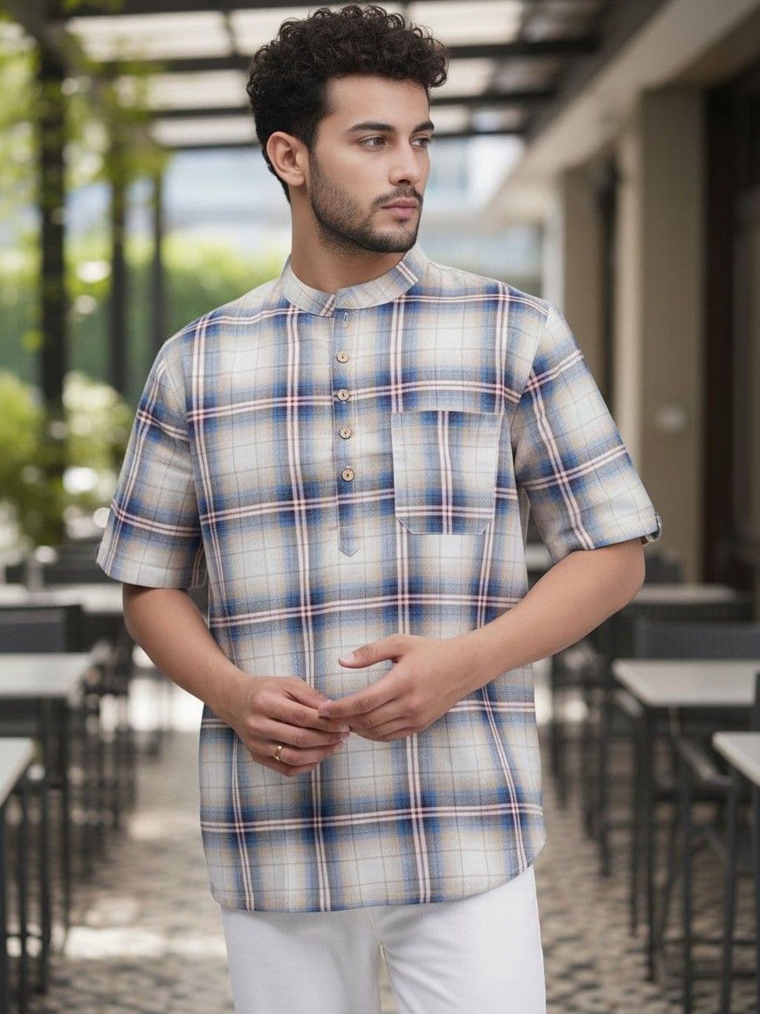 Cot'N Soft Men Checked Thread Work Kurta - view 1