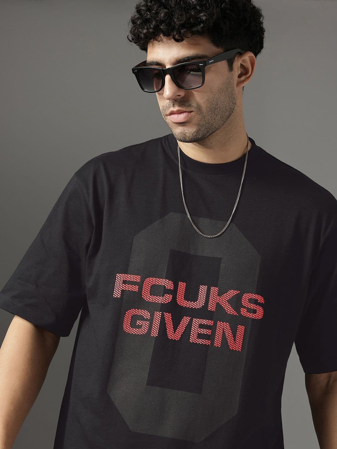 FCUK Brand Logo Printed Drop-Shoulder Sleeves Pure Cotton Relaxed Fit T-shirt - view 1