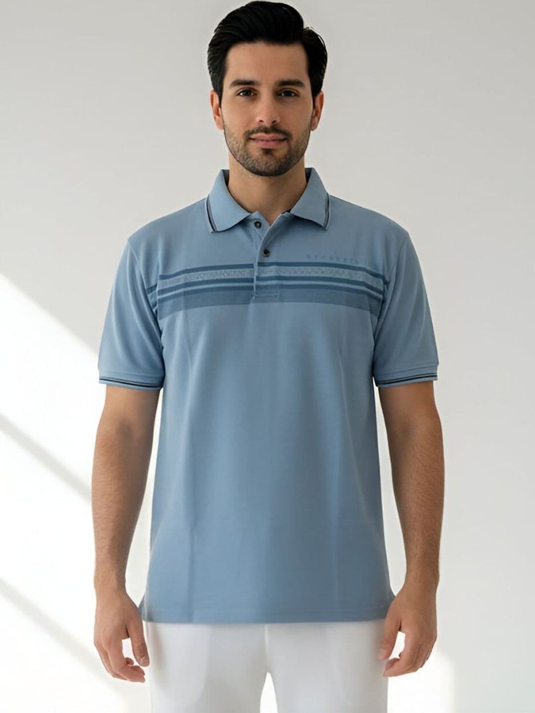 Dollar Men Striped Polo Collar T-shirt - view 1