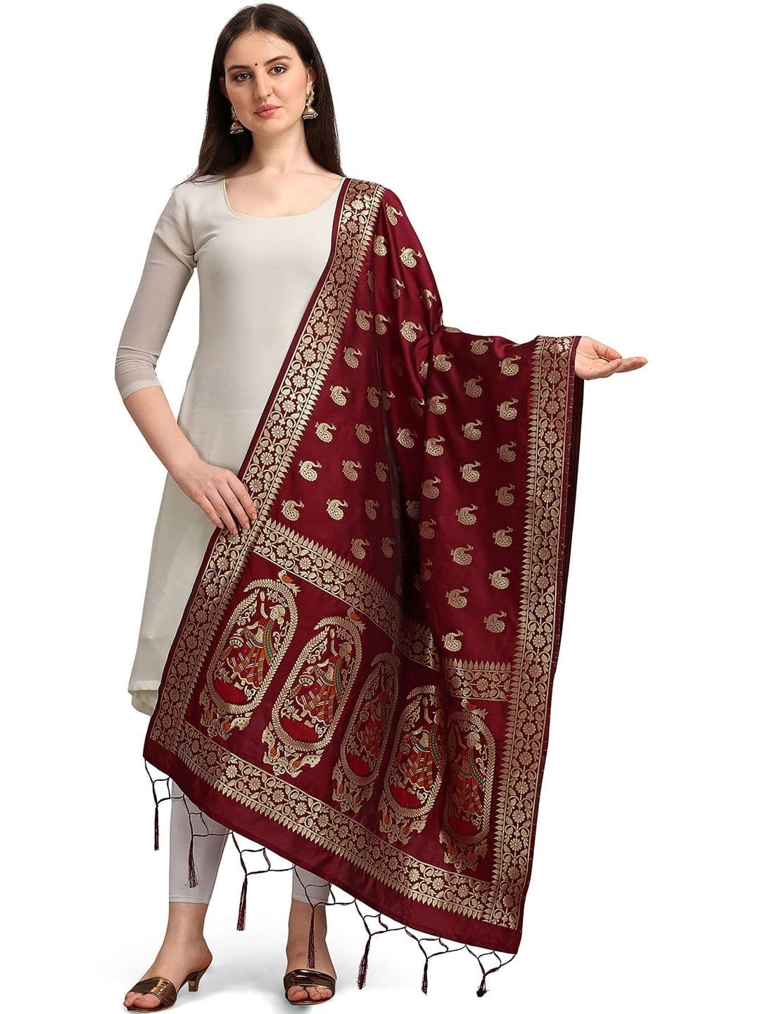 HYPHORIA Ethnic Motifs Woven Design Pure Silk Blend Dupatta with Zari - view 1