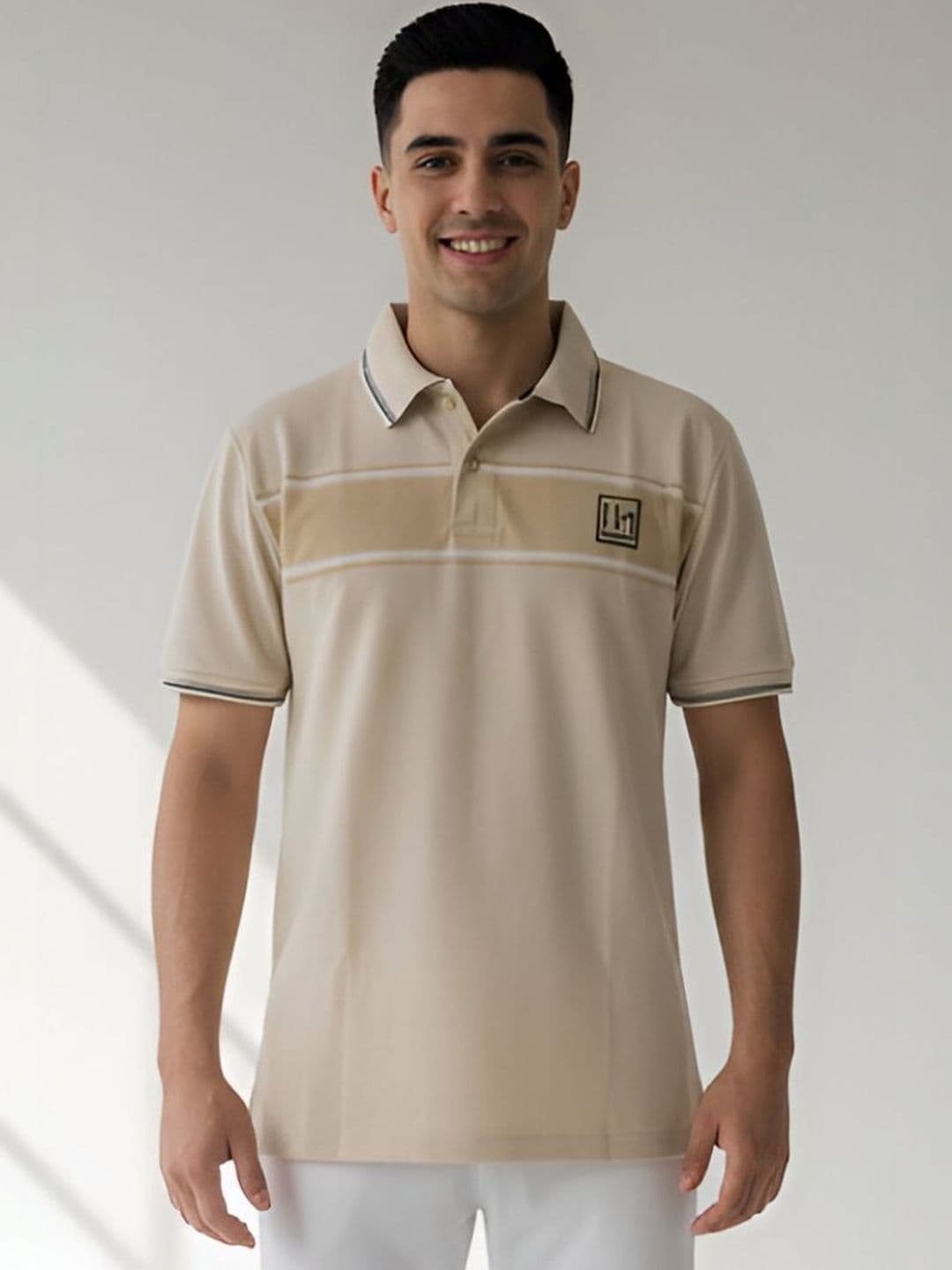 Dollar Men Striped Polo Collar T-shirt - view 1