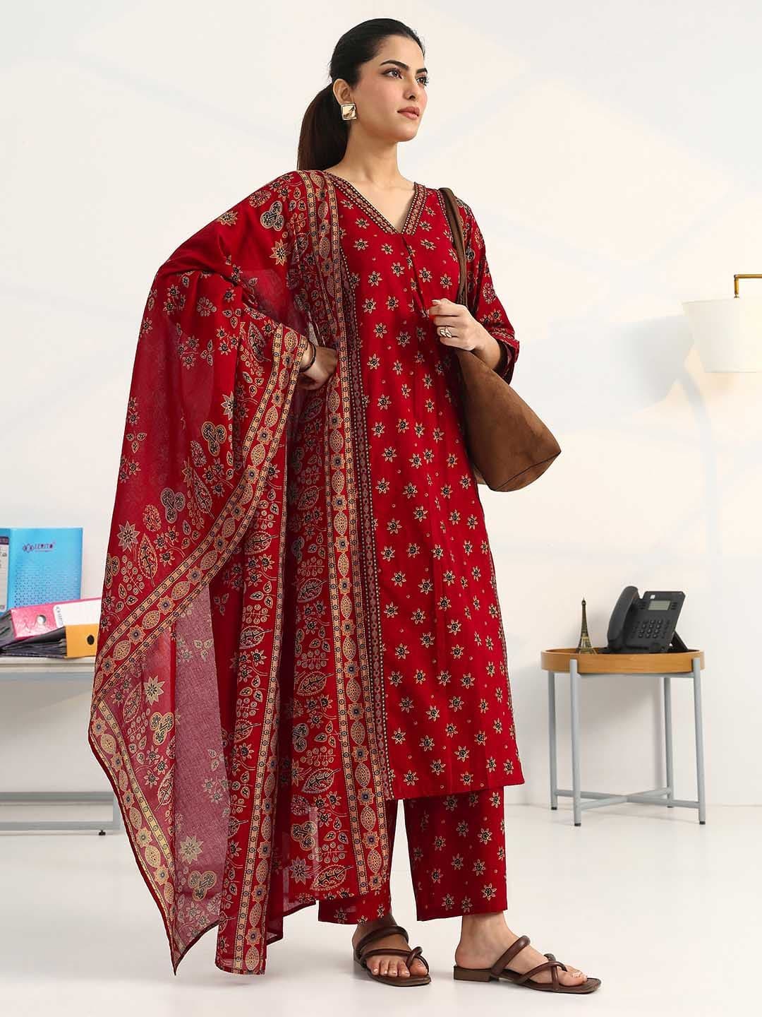 Gerua By Libas Women Ethnic Motifs Printed Regular Pure Cotton Kurta with Palazzos & With Dupatta - view 1