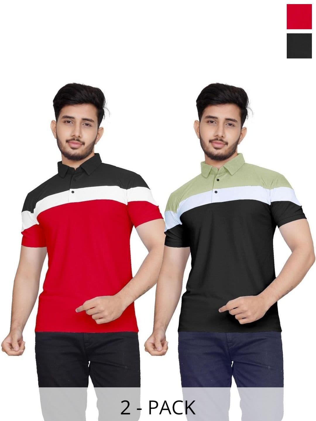 RG Garments Men 2 Colourblocked Polo Collar T-shirt - view 1