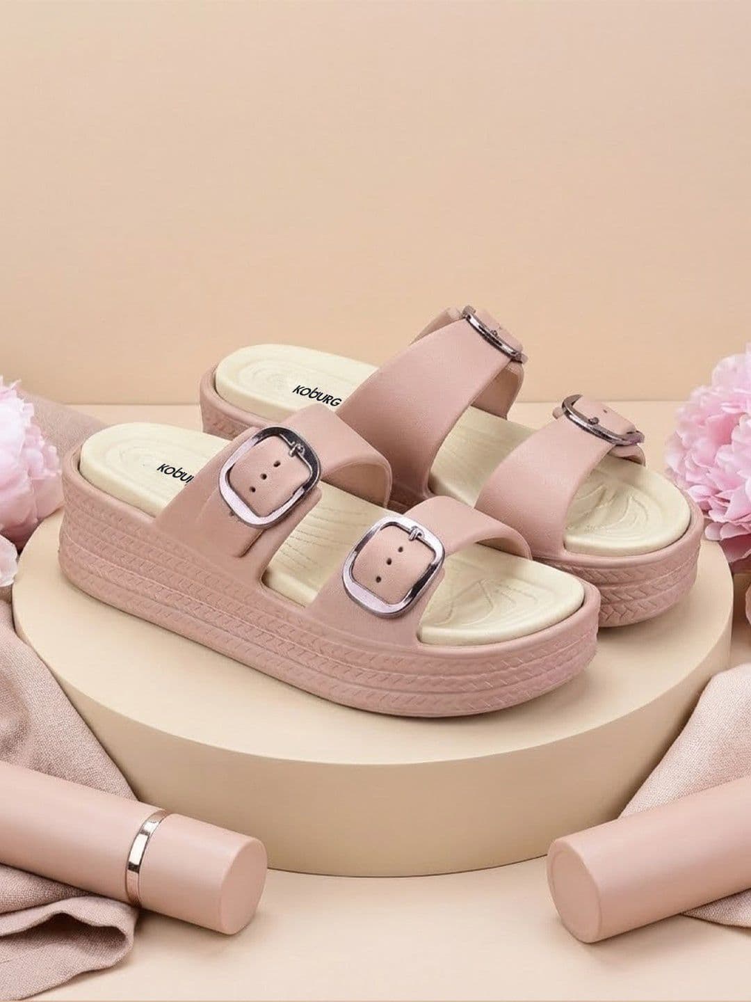 Koburg Textured Flatform Sandals with Buckles - view 1