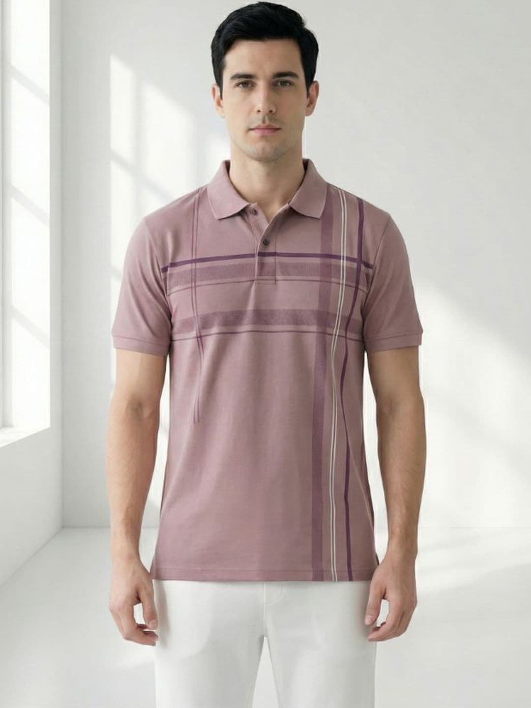 Dollar Men Striped Polo Collar T-shirt - view 1