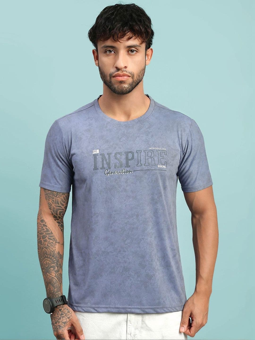 LUX NITRO Men Cloud Burst Print Cotton Blend Round Neck Short Sleeve T Shirt - view 1