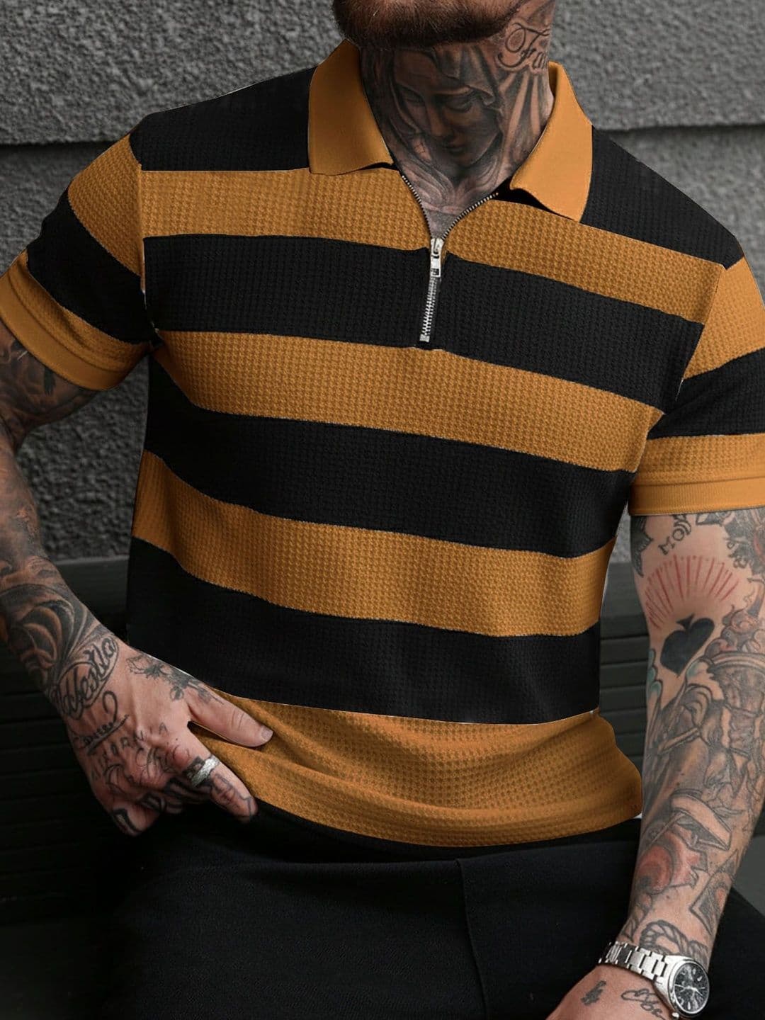 AUSK Men Striped Polo Collar T-shirt - view 1