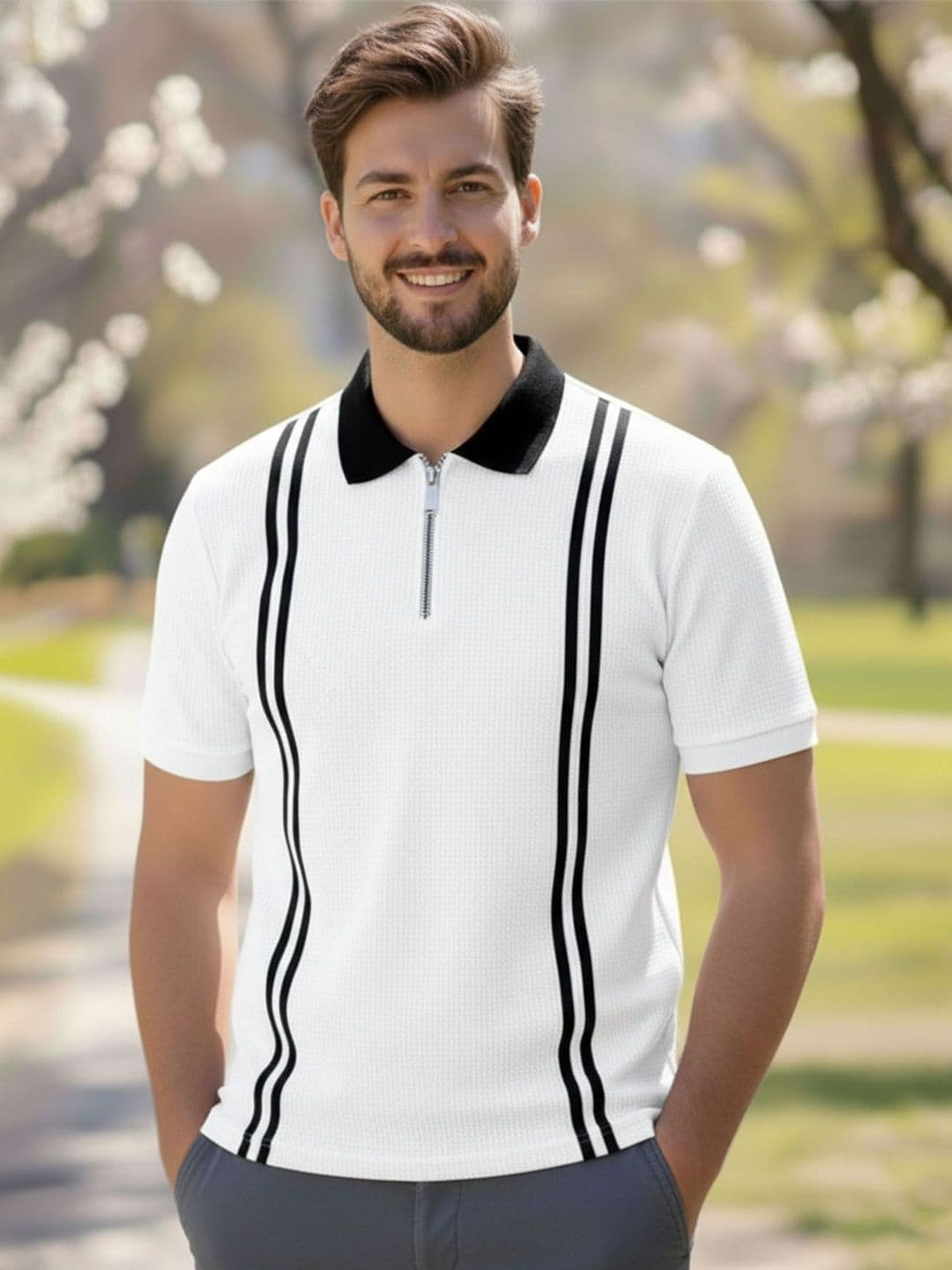 THE BEETEL HOUSE Men Striped Polo Collar T-shirt - view 1