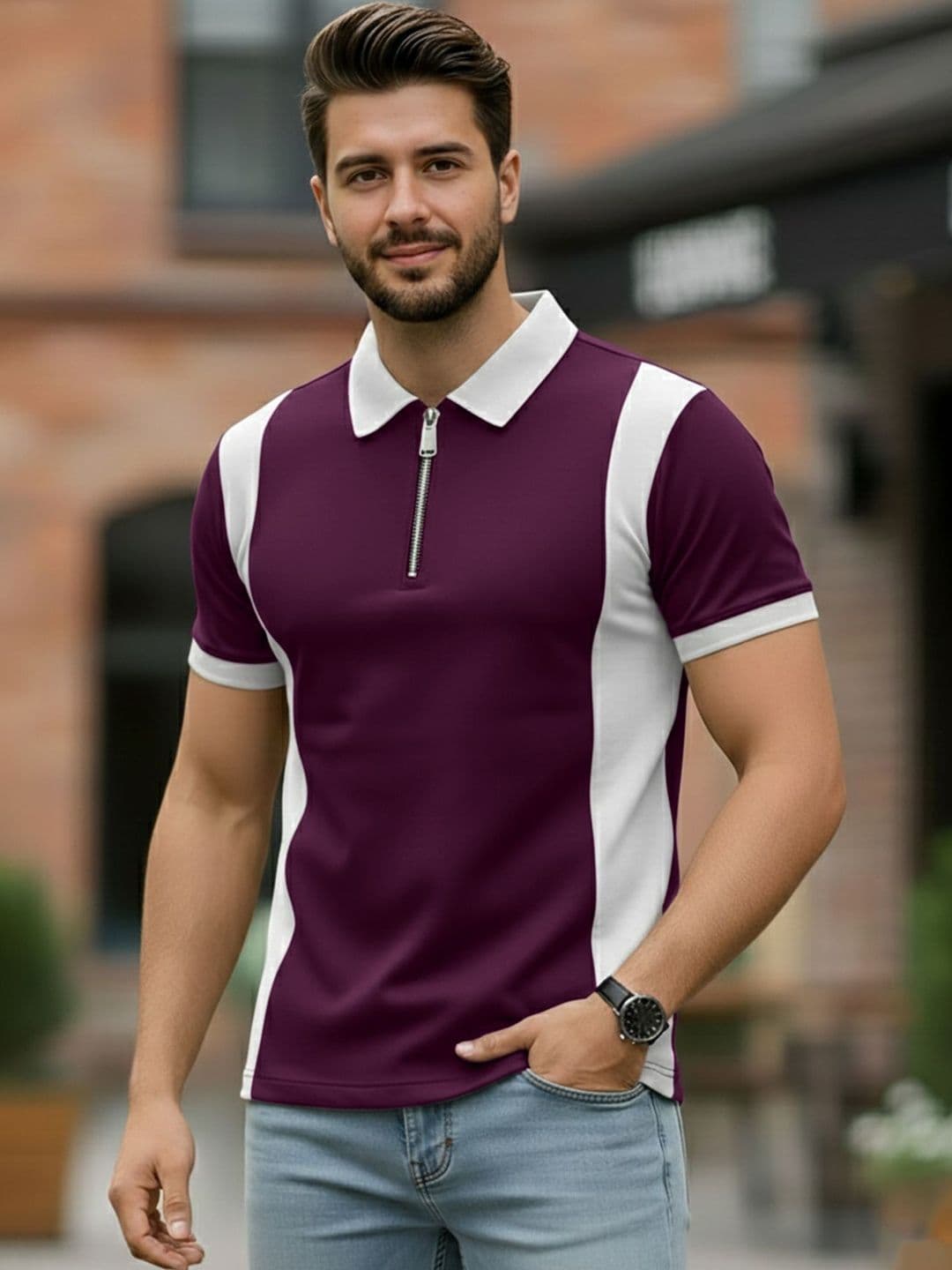 THE BEETEL HOUSE Men Colourblocked Polo Collar T-shirt - view 1