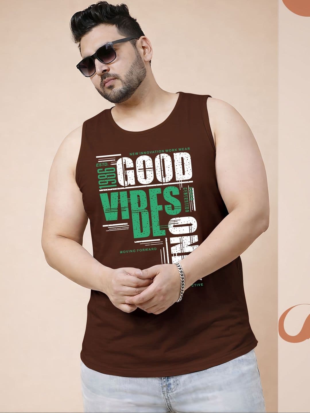 Triptee Printed Cotton Gym Vest - view 1