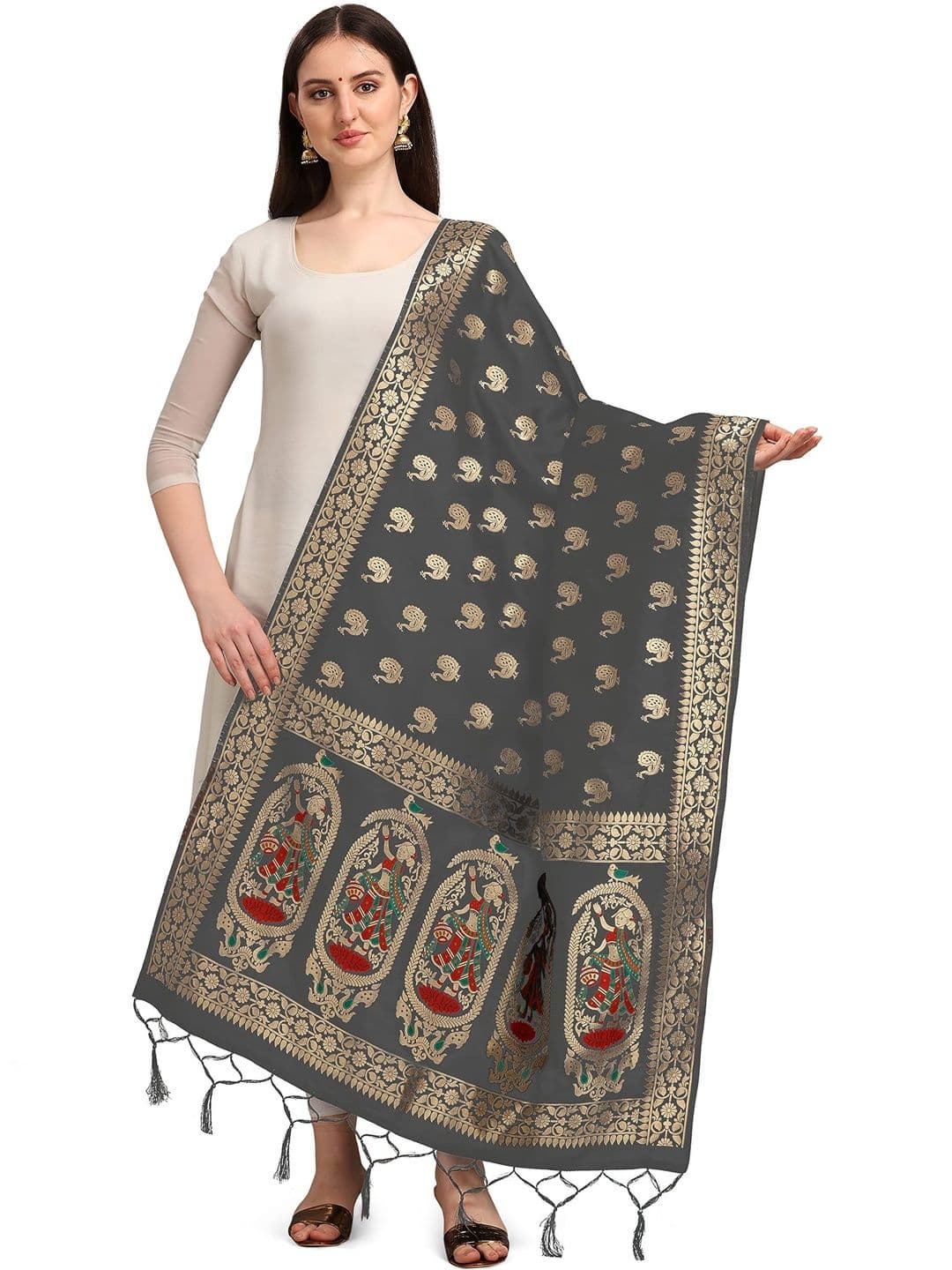 HYPHORIA Ethnic Motifs Woven Design Pure Silk Blend Dupatta with Zari - view 1