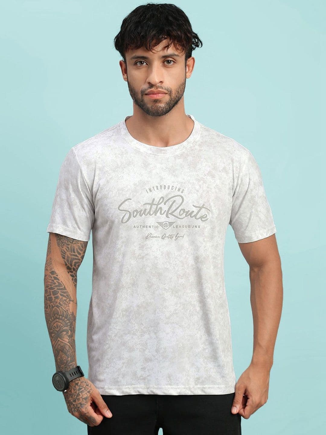 LUX NITRO Men Cloud Burst Print Cotton Blend Round Neck Short Sleeve T Shirt - view 1