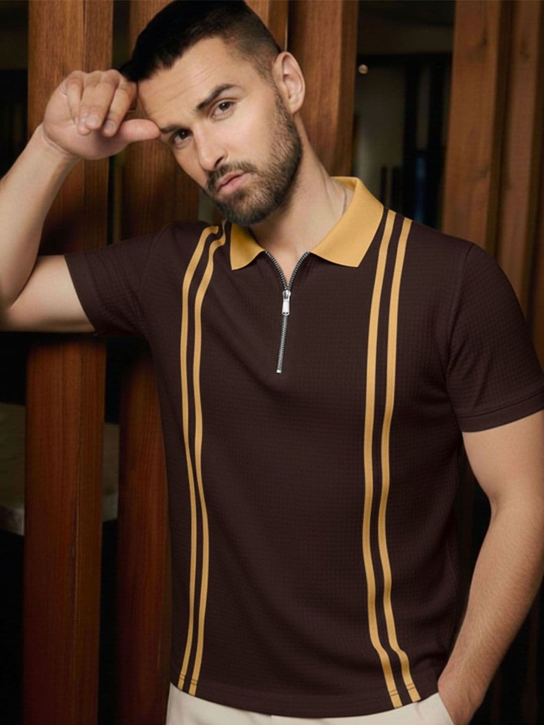 THE BEETEL HOUSE Men Striped Polo Collar T-shirt - view 1