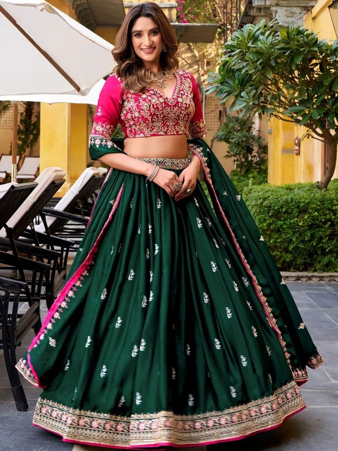 Moda Rapido Embroidered Thread Work Semi-Stitched Lehenga & Blouse With Dupatta - view 1
