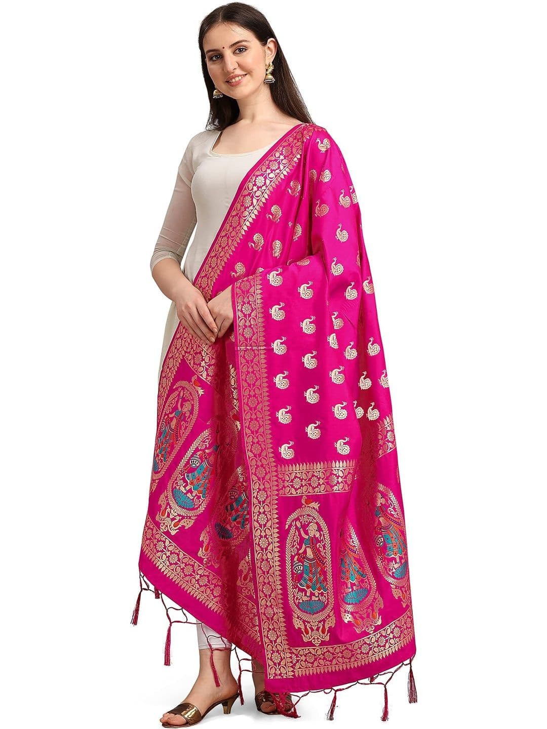 HYPHORIA Ethnic Motifs Woven Design Pure Silk Blend Dupatta with Zari - view 1