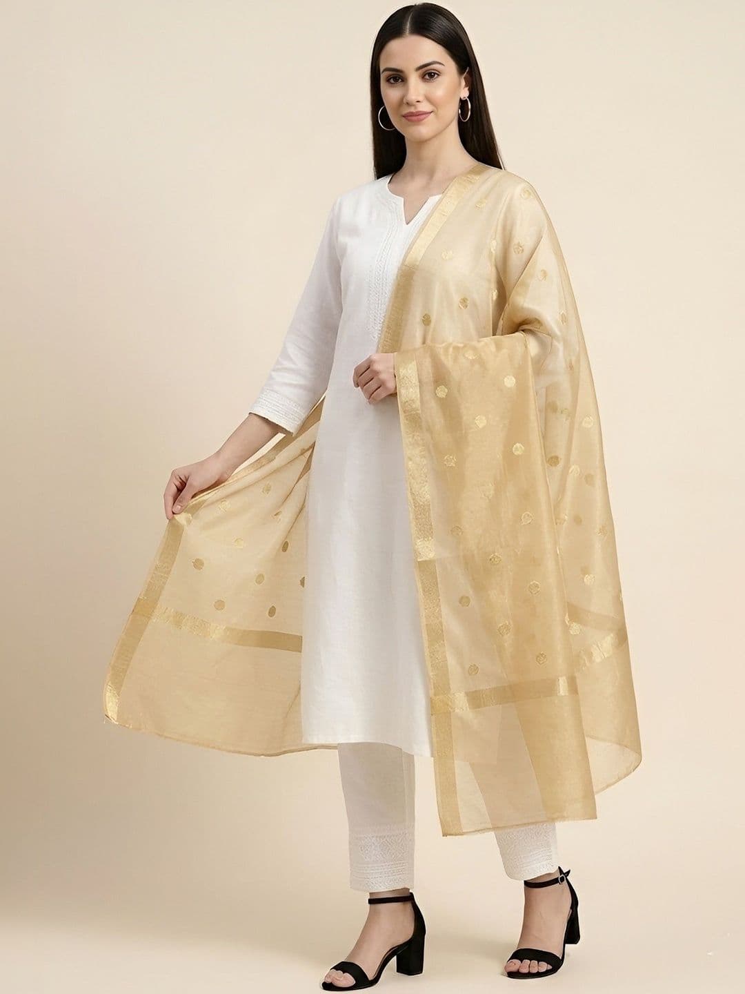 MUFFLY Woven Design Dupatta with Zari - view 1