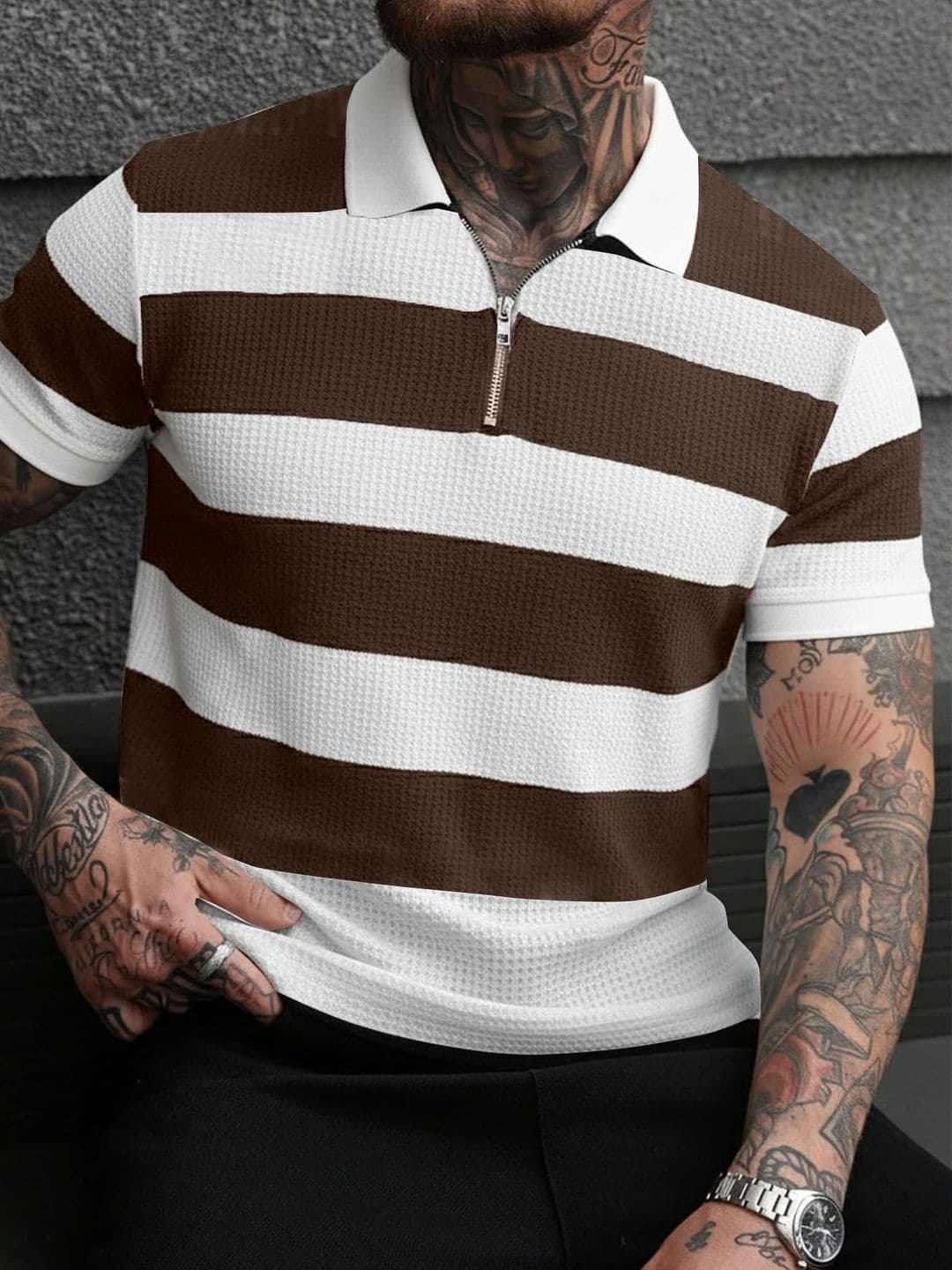 AUSK Men Striped Polo Collar T-shirt - view 1