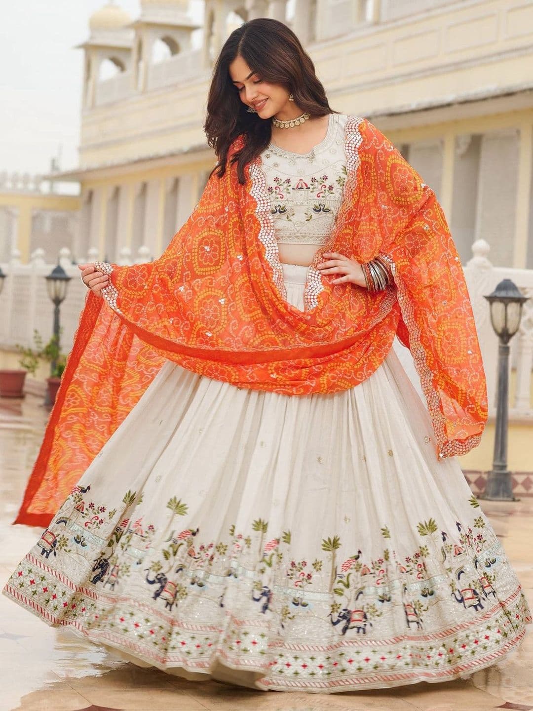Moda Rapido Embroidered Sequinned Semi-Stitched Lehenga & Blouse With Dupatta - view 1