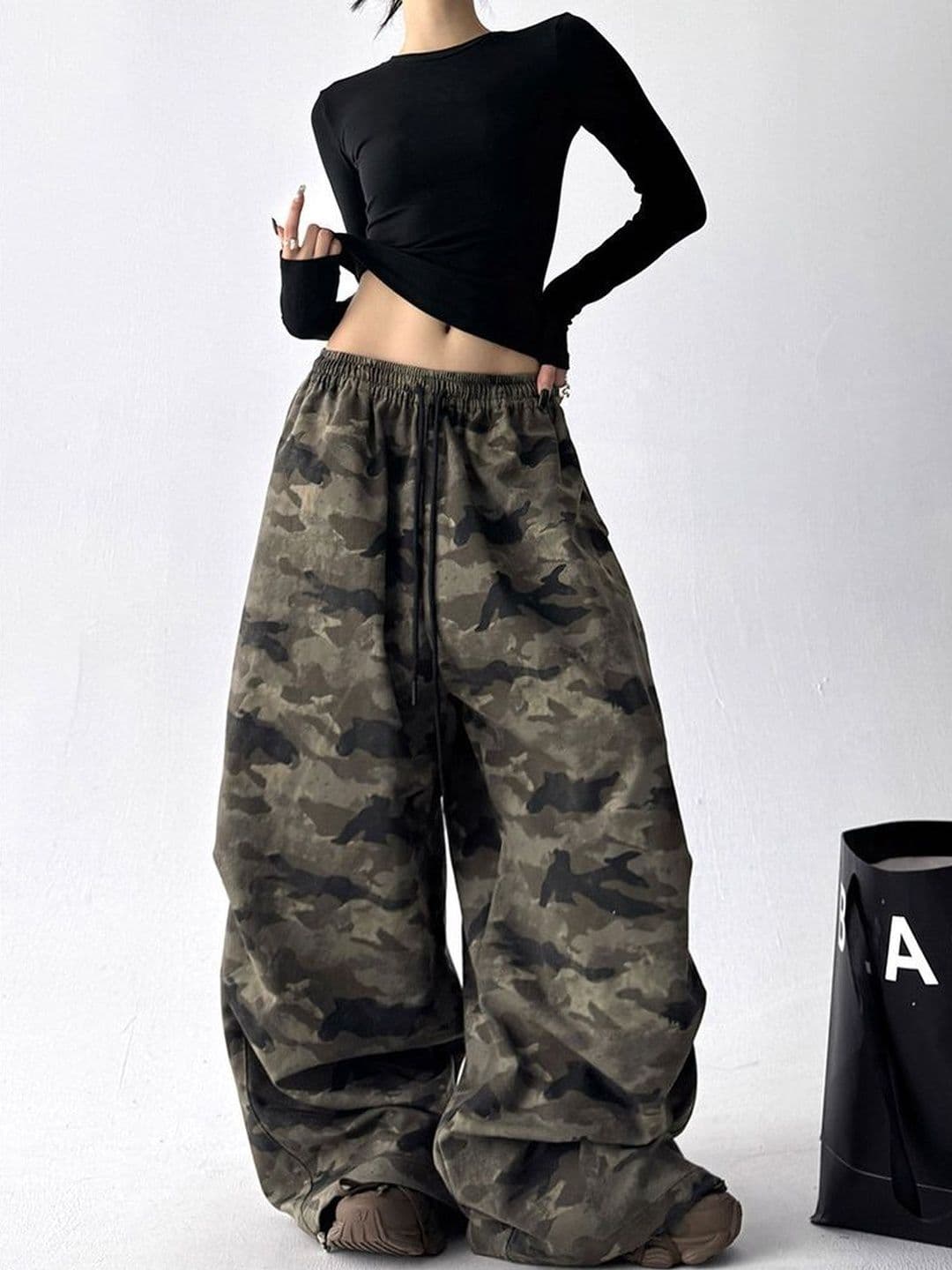 StyleCast x Revolte Camouflage Loose Fit Low-Rise Wide Leg Trousers - view 1