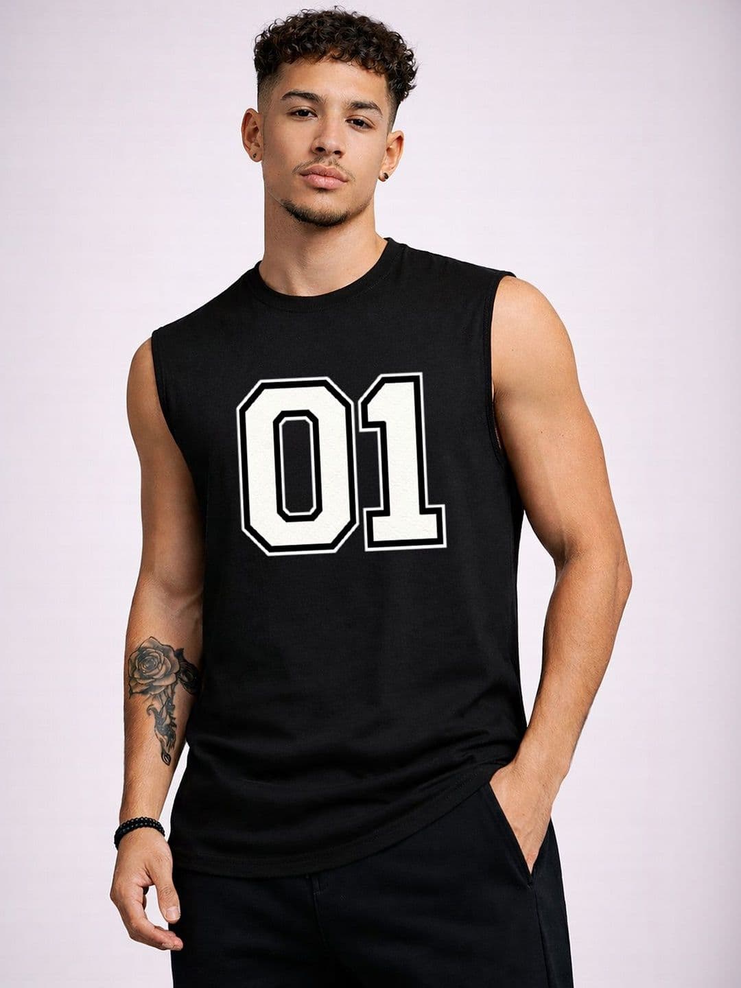 CLAFOUTIS Mens Printed Black Sleeveless Sports Tank Tshirts - view 1